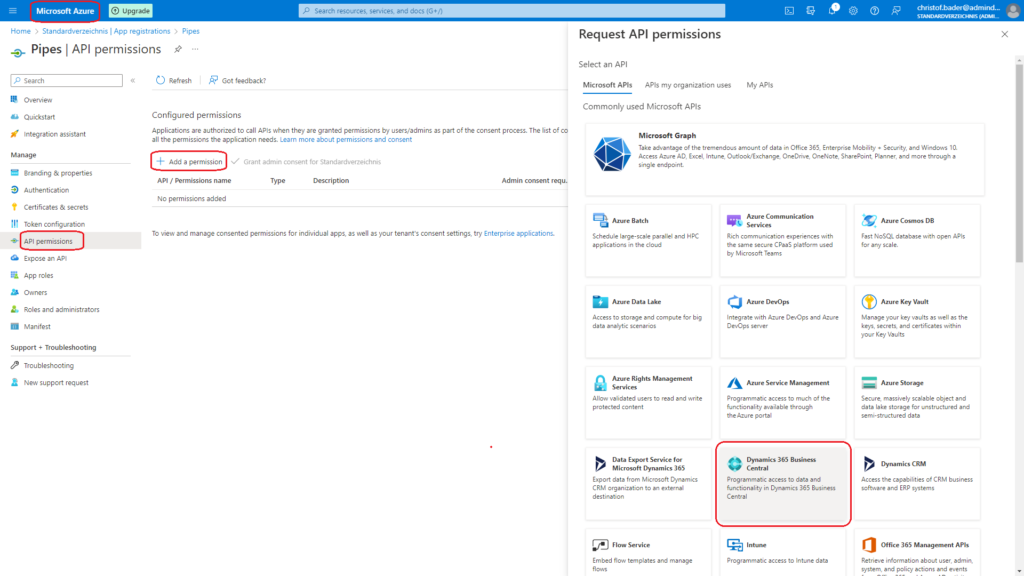 Microsoft Azure API permissions